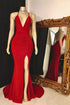 Sleeveless V-neck Halter Prom Dress with Daring Split