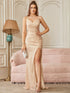 Sparkly Champagne Sequin Mermaid Evening Dresses For Women 2025 Sexy Spaghetti Backless Long Split Evening Prom Party Gowns