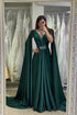 Ruffled V-Neck A-Line Long Prom Gown with Beads and Cape
