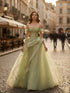 A Line Off-the-Shoulder Appliques Lace Tulle Long Corset Prom Dress
