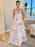 A Line Sweetheart Floral Chiffon Tiered Prom Dress with Slit