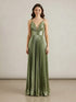 A Line V-Neck Long Prom Dresses with Pleated