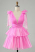 V Neck Pleated Tiered Short Homecoming Dress SYH109