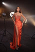 Amazing Long Orange Sleeveless Mermaid Split Front Prom Dress With Rhinestones
