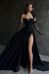Beautiful Black Long A line One Shoulder Sleeveless Lace Prom Dress With Sit