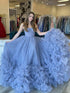 Blue Strapless Tulle Long Formal Dresses SYP168