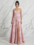 Blush Pink Jacquard Strapless Corset Bodice Long Prom Dress with High Slit