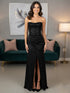 Bodycon Scoop Neck Satin Long Prom Dress with Slit