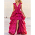 Rose Pink V Neck Sleeveless Slit Evening Dress Female Formal Party Prom Gown