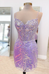 Straps Lavender Sequin Appliques Tight Mini Homecoming Dress Y4007