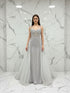 Celestial Silver Beaded Illusion Prom Dress with Overskirt