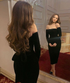 Sexy Black Midi-length Evening Dress Black Party Dress Y5608