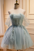 Dusty Sage Off-the-Shoulder Beaded Pleated Homecoming Dress Y2713