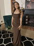 Dark Brown Strapless Cowl Neck Prom Dress with Ruched Waist