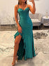Emerald Green Cowl Neck Sequin Corset Prom Dress with Ruffled Slit