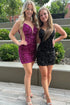 Fabulous Short Column V-neck Sleeveless Sequined Satin Open Back Homecoming Dresses