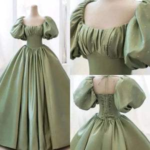 Ball Gown Green Satin Short Sleeves  Floor Length Quinceanera Dress  GJS747