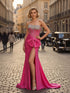 Glamorous Jeweled Bodice Long Prom Dress with Satin Bow