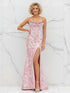 Glamorous Pink Floral Jacquard Corset Prom Dress with Beaded Bustier