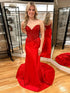 Glamorous Red Strapless Corset Mermaid Prom Dress with Beaded Bodice