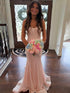Glitter Pink Mermaid Strapless Sweethear Long Prom Dress with Train