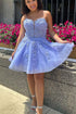 Gorgeous Short Spaghetti straps Lace Glitter Sleeveless Homecoming Dress