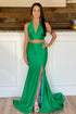 Green Halter Mermaid Prom Gown With Slit SYP166
