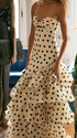 Elegant Sweetheart Dots Ruffle Chiffon Prom Dress Strapless Mermaid Evening Gown Y8279