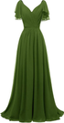 Ruffle Sleeves Bridesmaid Dress V-Neck Chiffon Long Formal Wedding Evening Dress Y1315