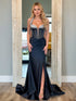 Halter Neck Beaded Bodice Prom Gown with Thigh Slit