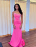 Hot Pink Crystal Embellished Fitted Long Prom Dress