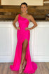 Hot Pink One Shoulder Prom Dress With Slit SYP105