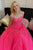 Hot Pink Tulle Lace A Line Long Prom Dresses, Appliques Evening Dresses With Lace Up GJS748