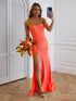 Hot Pink Strapless Beaded Corset Prom Dress with Slit