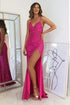 Glitter Evening Gown Sparkly Prom Dress With Slit
