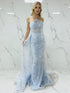 Ice Blue Geometric Beaded Prom Dress with Tulle Overskirt