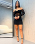 Sexy Black Waist See-through Bodycon Dress Black Homecoming Dress Y2955