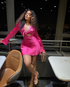 Chic Hot Pink Homecoming Dress with Long Sleeves Hot Pink Cocktail Dress Y2221