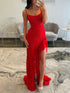Lace Embroidery Ruffle Long Prom Dress with Slit