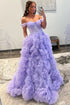 Lavender Off-the-Shoulder Ruffle Layers Prom Dress SYP145