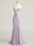 Lavender Spaghetti Strap Corset Long Prom Dress with Slit
