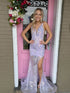 Lavender V-Neck Sequin Long Prom Dress with High Slit