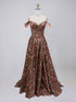Leopard Print Satin Off-the-Shoulder A-Line Prom Dress with Corset Bodice