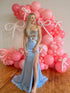 Light Blue One Shoulder Mirror Sequin Bodice Prom Dress with Slit