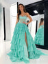 Light Green A-Line Sweetheart Strapless Empire Tiered Beaded Chiffon Prom Dress