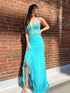 Light Green Mermaid Strapless Empire Appliques Ruffled Party Prom Dress