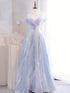 Lilac Off The Shoulder Sequins Ruffle Tulle Boho Prom Dress
