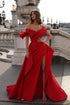 Long Mermaid Off The Shoulder Satin Evening Prom Dresses with Slit