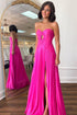 Hot Pink Strapless Keyhole Pleated A-Line Prom Dress
