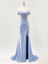 Mermaid Off The Shoulder Sequins Beaded Prom Dress with Slit